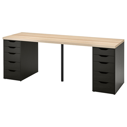 LAGKAPTEN / ALEX Desk, white stained oak effect/black-brown, 200x60 cm