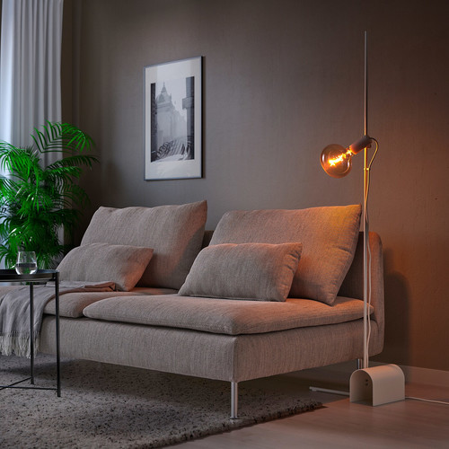 HÅRSLINGA / MOLNART Floor lamp with light bulb, white/ellipse shaped multicolour