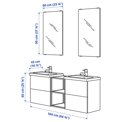 ENHET Bathroom, white, 164x43x65 cm