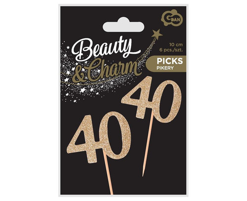 Birthday Picks 40 6pcs, gold