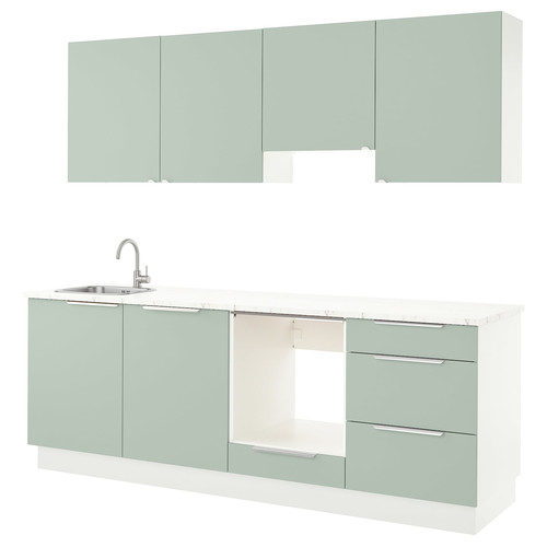 ENHET Kitchen, pale grey-green, 243x63.5x222 cm