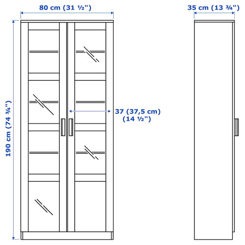 BRIMNES Glass-door cabinet, white, 80x190 cm