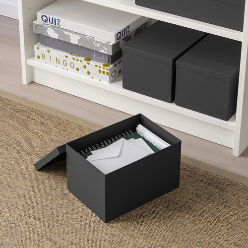 TJENA Storage box with lid, black, 18x25x15 cm