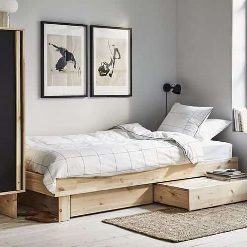 GLAMBERGET Bed frame with storage and mattress, pine/Vesteröy firm, 90x200 cm