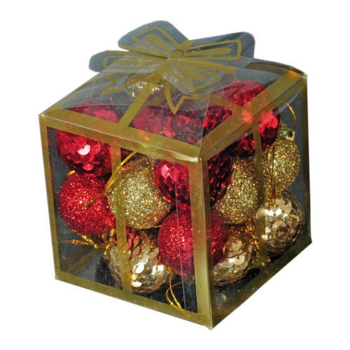 Christmas Glitter Baubles Set 10 cm 20 pcs, plastic, red, gold