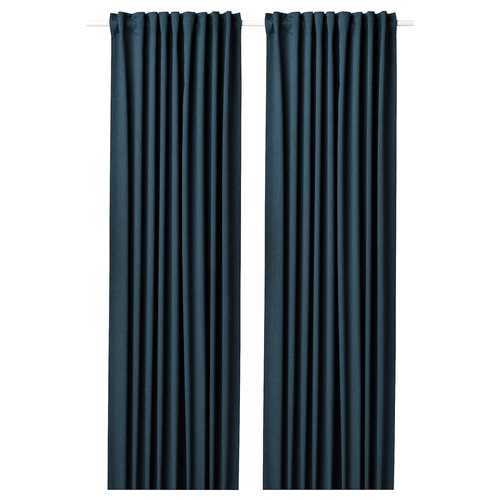 BLÅHUVA Block-out curtains, 1 pair, dark blue, 145x300 cm