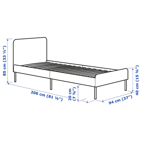 SLATTUM Upholstered bed frame, Vissle dark grey, 90x200 cm