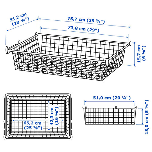 HJÄLPA Wire basket with pull-out rail, white, 80x55 cm