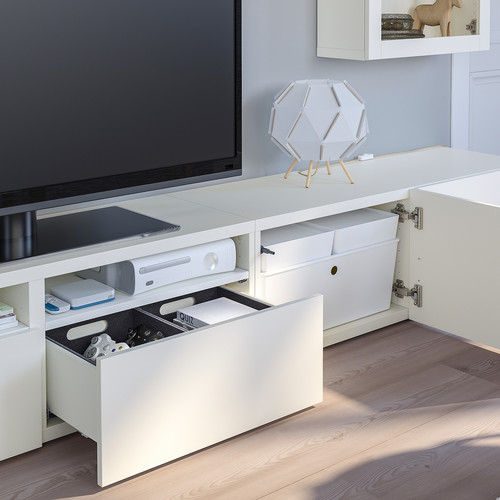 BESTÅ TV storage combination/glass doors, white/Lappviken white clear glass, 240x42x190 cm