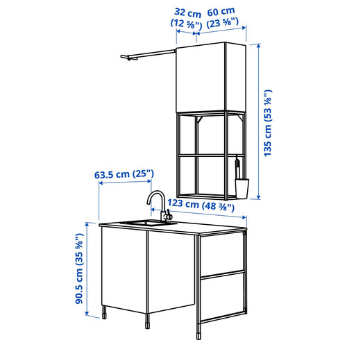 ENHET Laundry, anthracite/grey frame, 123x63.5x87.5 cm