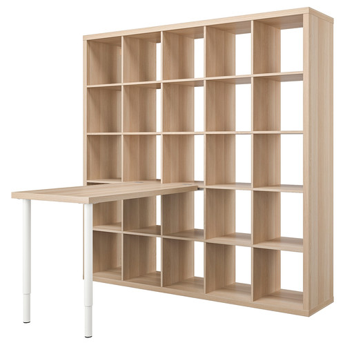 KALLAX / LINNMON Desk combination, white/white stained oak effect, 182x139x182 cm