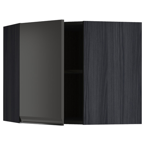 METOD Corner wall cabinet with shelves, black/Upplöv matt anthracite, 68x60 cm