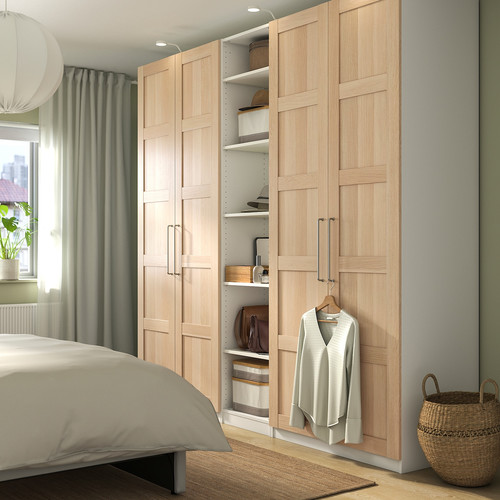 PAX / BERGSBO Wardrobe, white/white stained oak effect, 250x60x236 cm