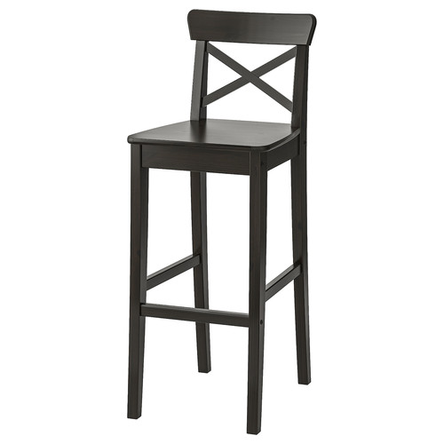 INGOLF Bar stool with backrest, brown-black, 74 cm