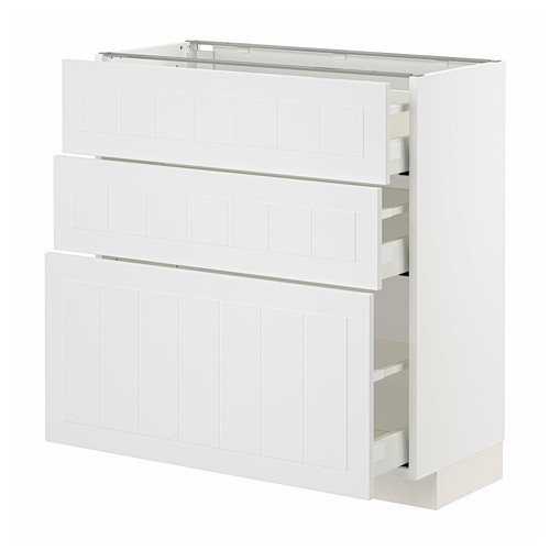 METOD / MAXIMERA Base cabinet with 3 drawers, white/Stensund white, 80x37 cm