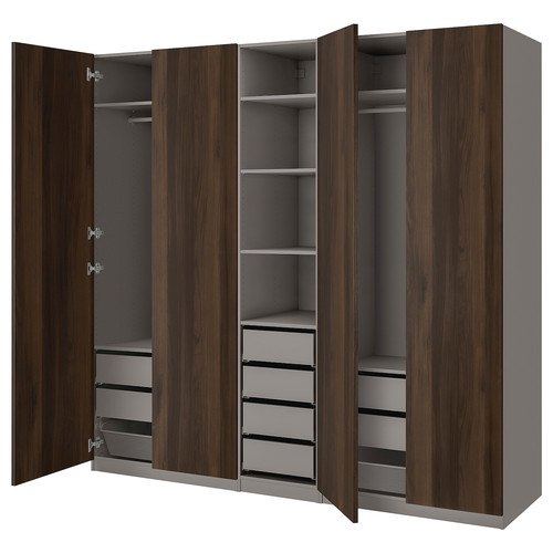 PAX / STORKLINTA Wardrobe combination, dark grey/dark brown stained oak effect, 250x58x236 cm