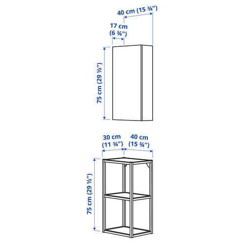 ENHET Wall storage combination, anthracite, white, 40x30x150 cm