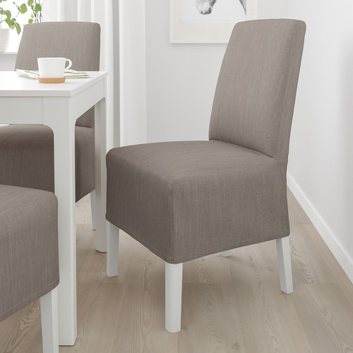 BERGMUND Chair w medium long cover, white, Nolhaga grey/beige