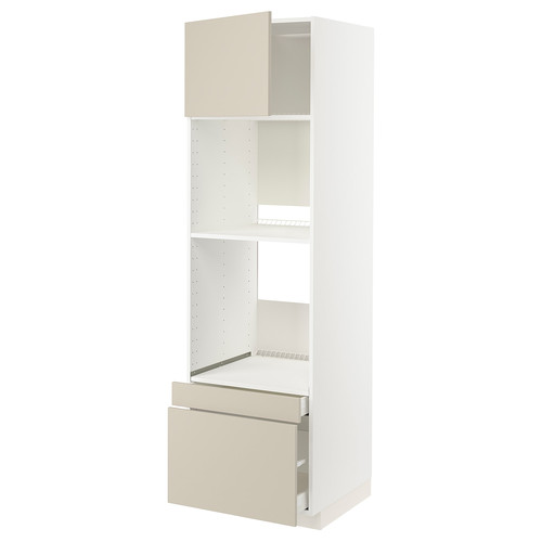 METOD / MAXIMERA Hi cab f ov/combi ov w dr/2 drwrs, white/Havstorp beige, 60x60x200 cm