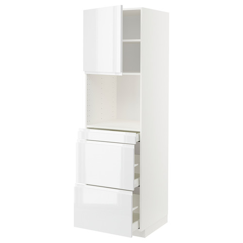 METOD / MAXIMERA Hi cab f micro combi w door/3 drwrs, white/Voxtorp high-gloss/white, 60x60x200 cm