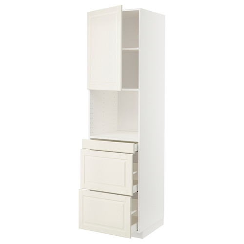 METOD / MAXIMERA Hi cab f micro combi w door/3 drwrs, white/Bodbyn off-white, 60x60x220 cm