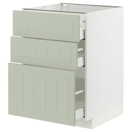 METOD / MAXIMERA Base cabinet with 3 drawers, white/Stensund light green, 60x60 cm