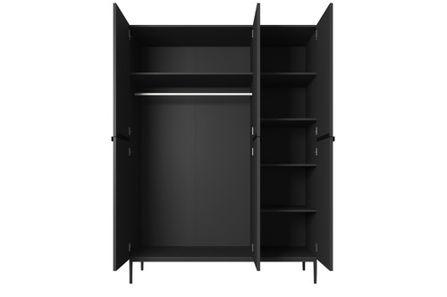 Wardrobe Nicole 150 cm, matt black, black handles and legs