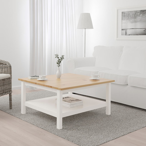 HEMNES Coffee table, white stain, medium brown, 90x90 cm