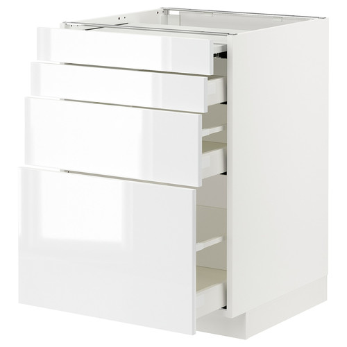 METOD / MAXIMERA Bc w pull-out work surface/3drw, white/Ringhult white, 60x60 cm