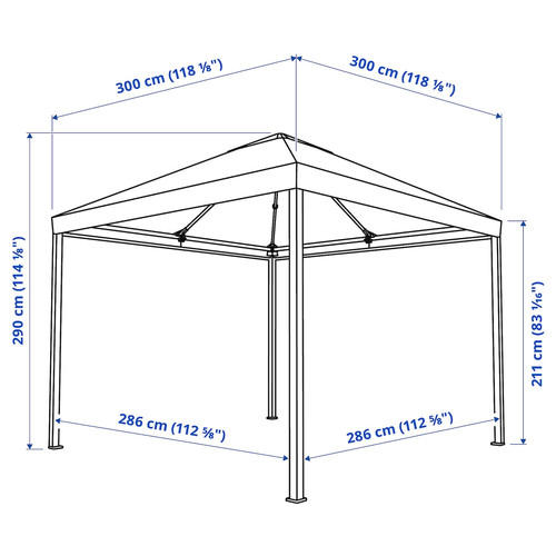 HIMMELSÖ Gazebo with curtains, dark grey/grey-beige