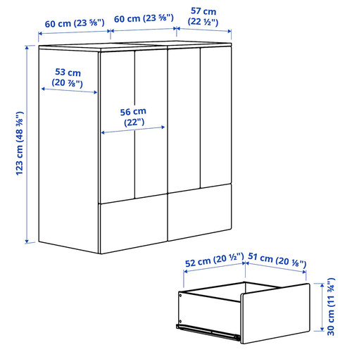 SMÅSTAD / PLATSA Storage combination, white red/with 2 drawers, 120x57x123 cm