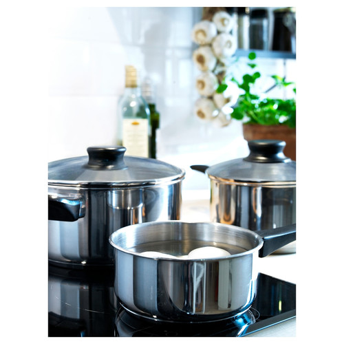 ANNONS 5-piece cookware set, glass, stainless steel