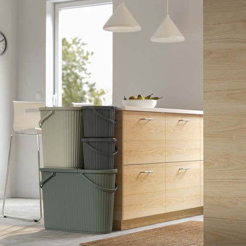 DAMMÄNG Bin with lid, grey-green, 48 l