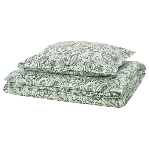 RODGERSIA Duvet cover and pillowcase, green/white, 150x200/50x60 cm