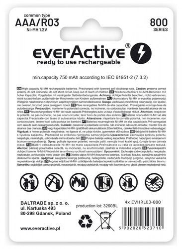 EverActive Silver Line R03/AAA 800mAh Batteries 4 Pack