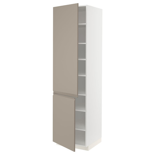 METOD High cabinet with shelves/2 doors, white/Upplöv matt dark beige, 60x60x220 cm