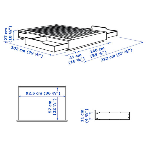 MANDAL Bed frame with storage, birch/white, 140x202 cm