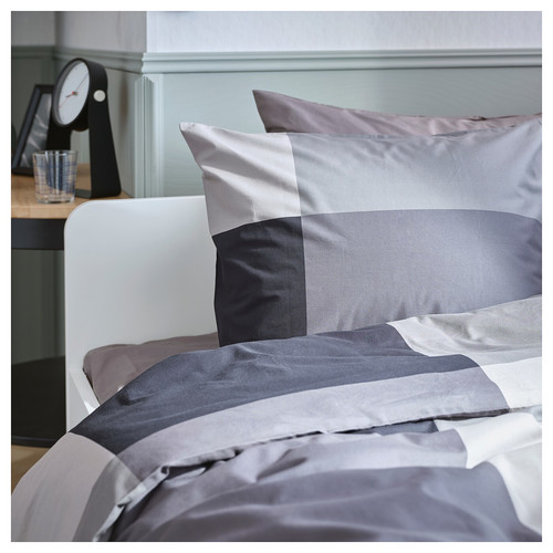 BRUNKRISSLA Quilt cover and 2 pillowcases, black, 200x200 cm/50x60 cm