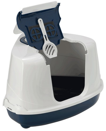 Cat Corner Litter Toilet with Filter, dark blue