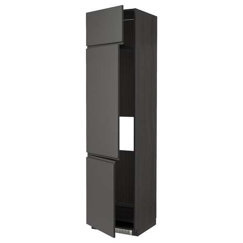 METOD High cab f fridge/freezer w 3 doors, black/Voxtorp dark grey, 60x60x240 cm