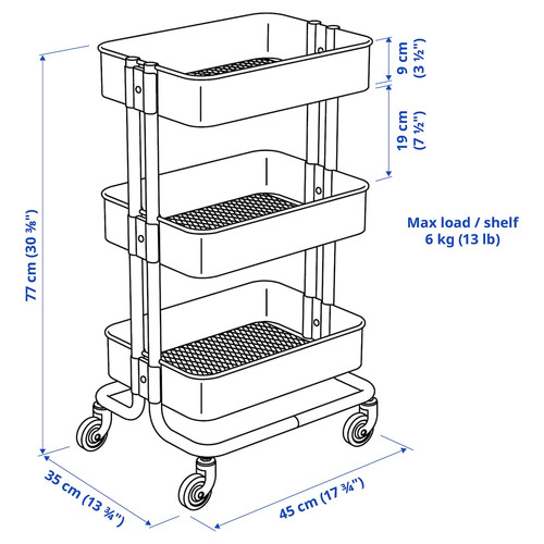 RÅSKOG / NORRÅVA Trolley with lid, black, 35x45x77 cm