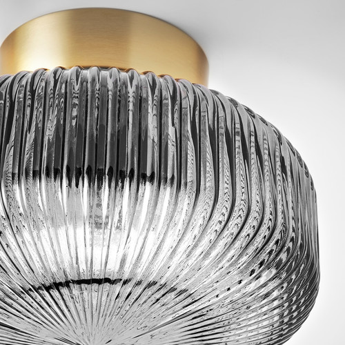 SOLKLINT Ceiling lamp, brass, grey clear glass, 27 cm