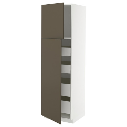 METOD / MAXIMERA Hi cab w 2 doors/4 drawers, white/Havstorp brown-beige, 60x60x200 cm