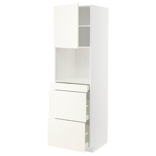 METOD / MAXIMERA Hi cab f micro combi w door/3 drwrs, white/Vallstena white, 60x60x200 cm