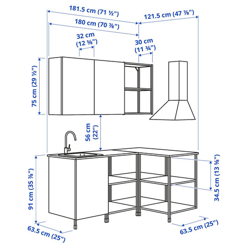 ENHET Corner kitchen, white, oak effect