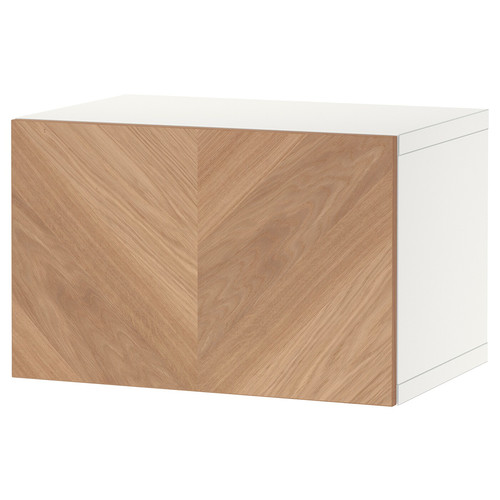 BESTÅ Wall-mounted cabinet combination, white Hedeviken/oak veneer, 60x42x38 cm