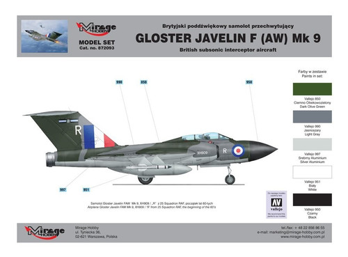 Mirage Model Kit British Subsonic Interceptor Aircraft Gloster Javelin F Mk9 14+