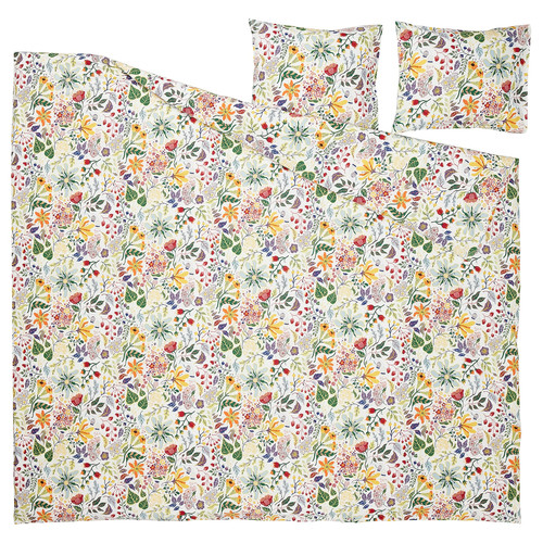 STRANDLUMMER Duvet cover and 2 pillowcases, multicolour/floral pattern, 200x200/50x60 cm