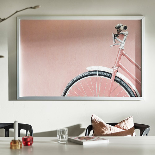 BJÖRKSTA Picture and frame, pink bicycle, aluminum color, 118x78 cm
