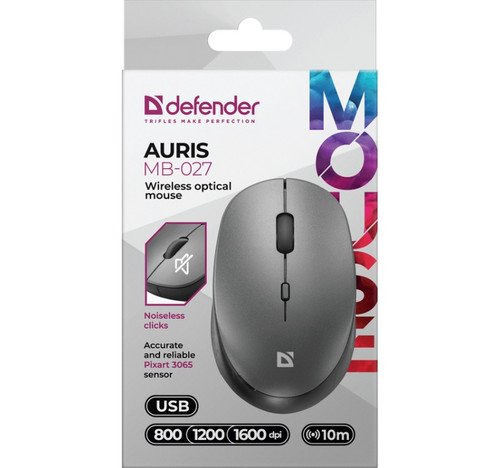 Defender Optical Wireless Mouse Silent Click Auris MB-027, grey